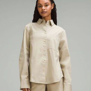 Lululemon Relaxed-Fit Cotton-Blend Poplin Button-Down Shirt Compass Khaki Size L